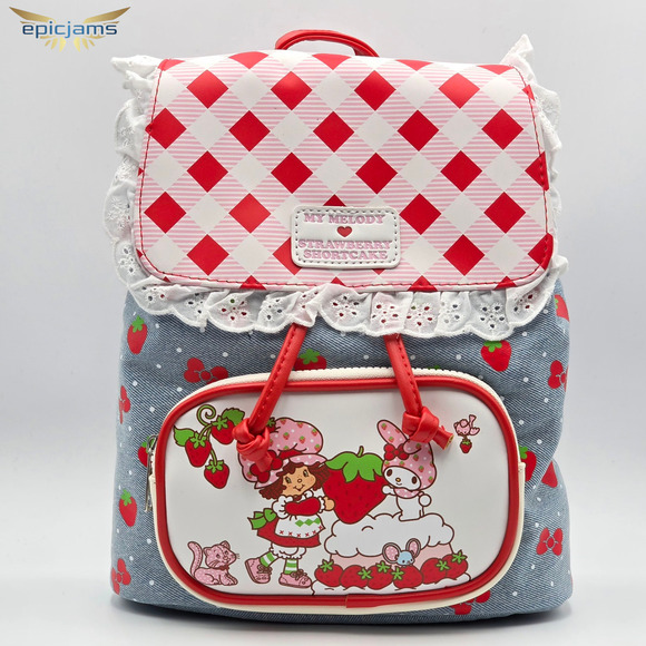 Strawberry Shortcake x My Melody Red BLue Mini Slouch Backpack Bag New - Picture 1 of 4